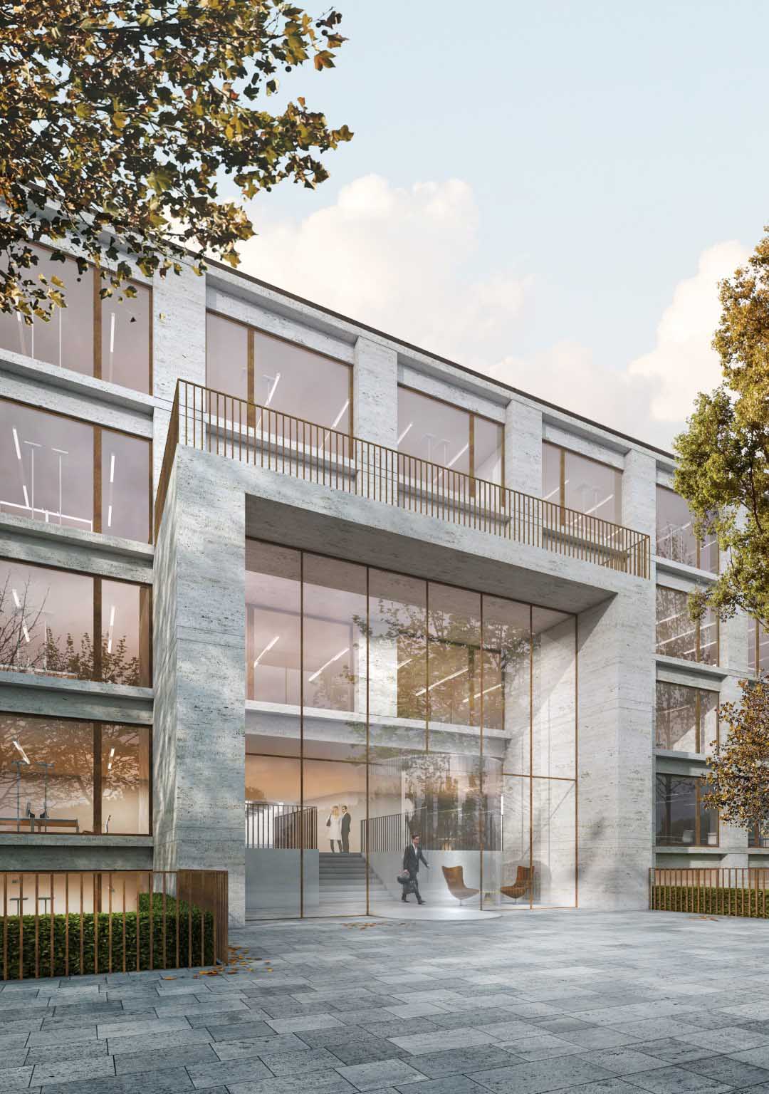 Repräsentativer Eingangsbereich des Büros HOM12 in Düsseldorf direkt am Rhein