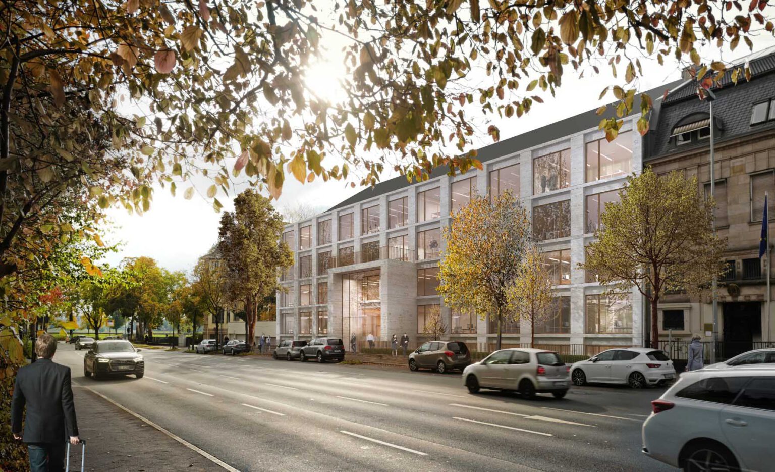 Repräsentativer Eingangsbereich des Büros HOM12 in Düsseldorf direkt am Rhein